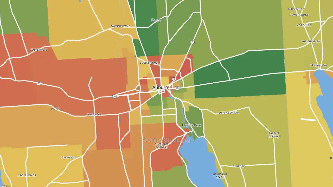 Auburn, NY Map of Robbery Rates