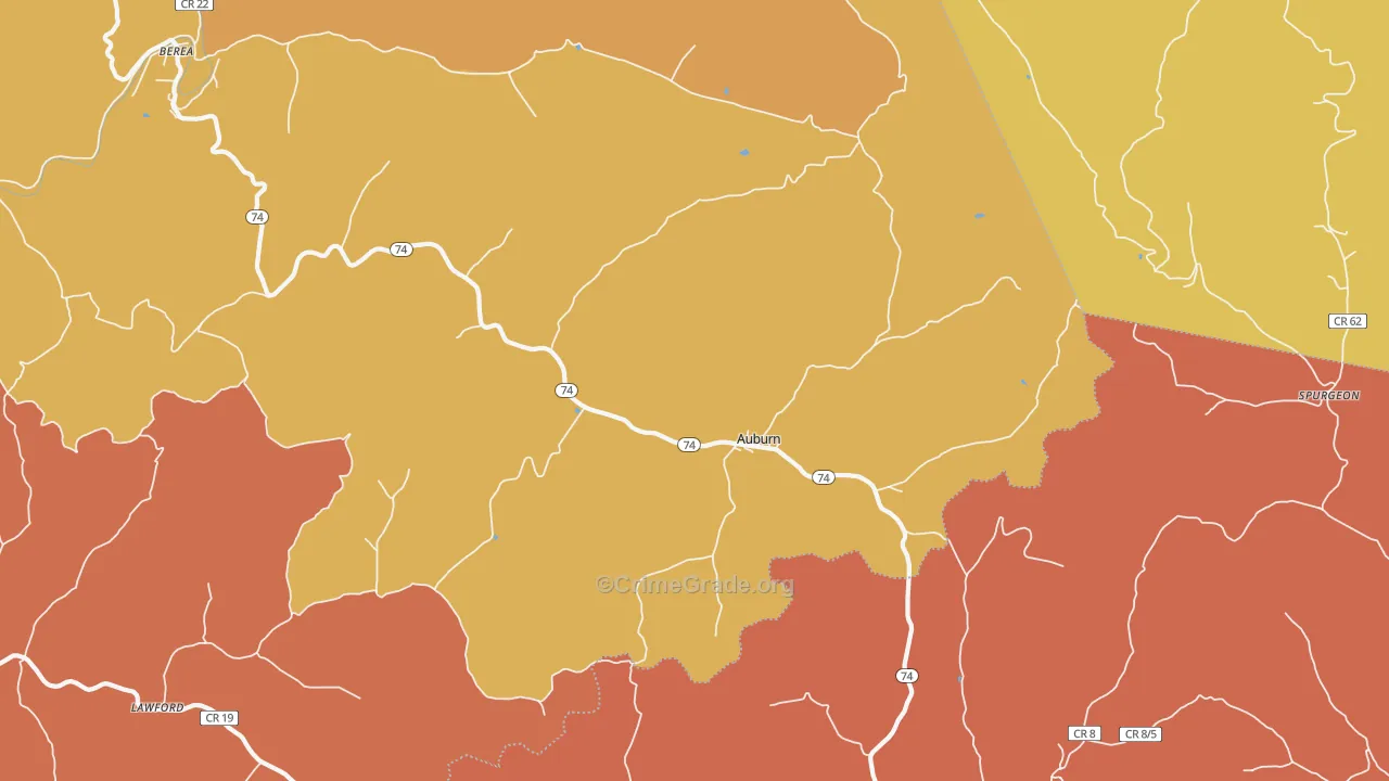 Auburn, WV Map of Robbery Rates
