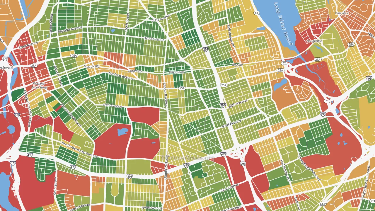 Auburndale, Queens, NY Map of Robbery Rates