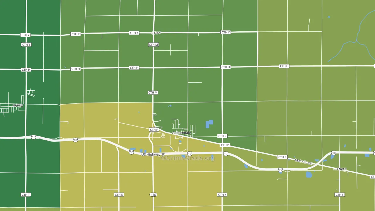 Auburndale, WI Map of Robbery Rates