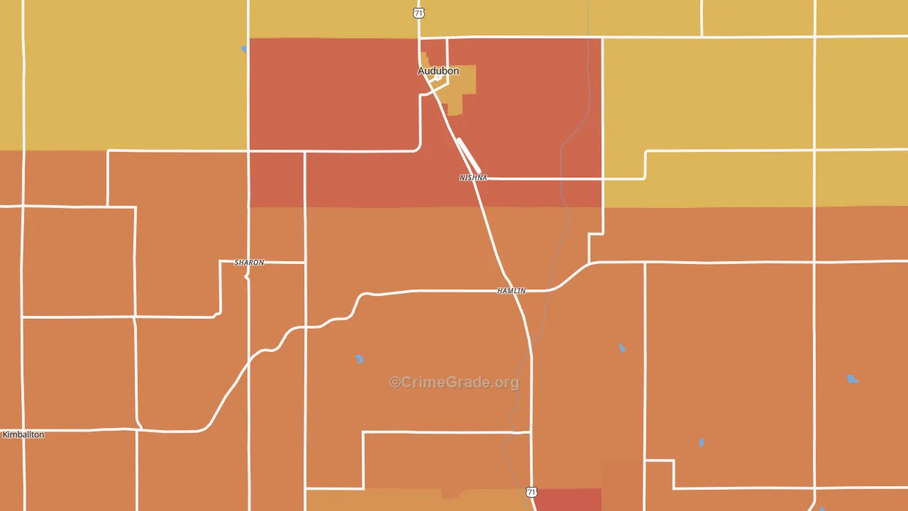 Audubon County, IA Map of Robbery Rates