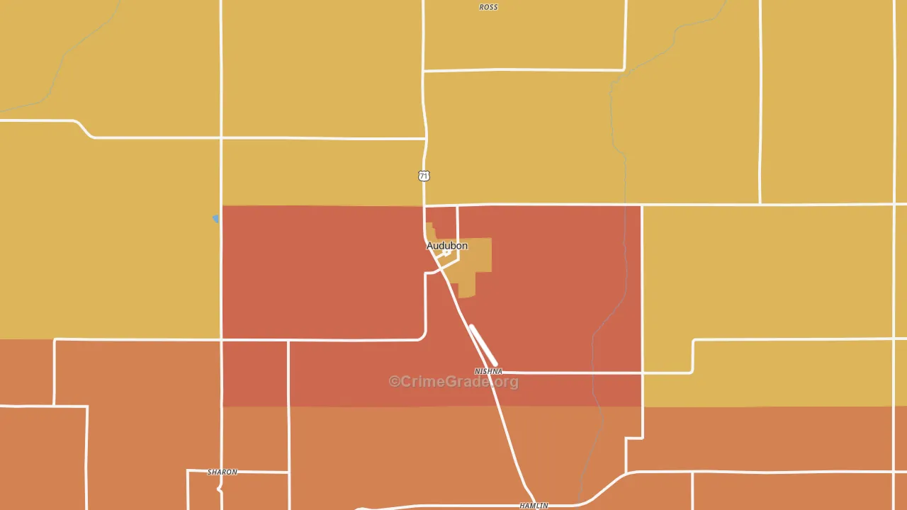 Audubon, IA Map of Robbery Rates