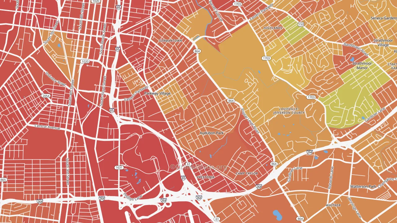 Audubon, Louisville, KY Map of Robbery Rates