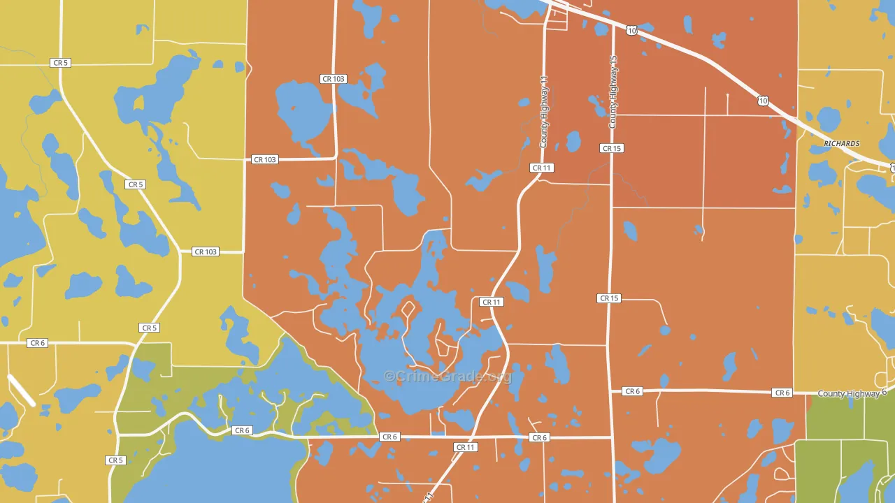 Audubon, MN Map of Robbery Rates