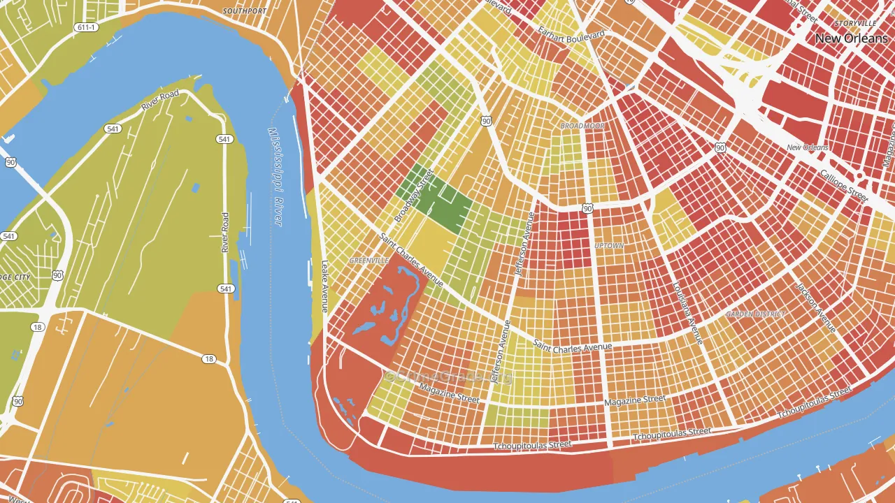 Audubon, New Orleans, LA Map of Robbery Rates