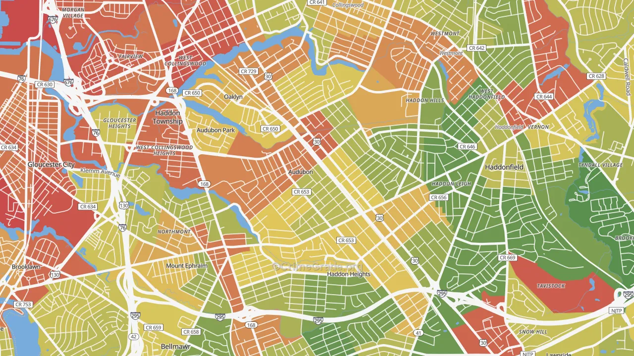 Audubon, NJ Map of Robbery Rates