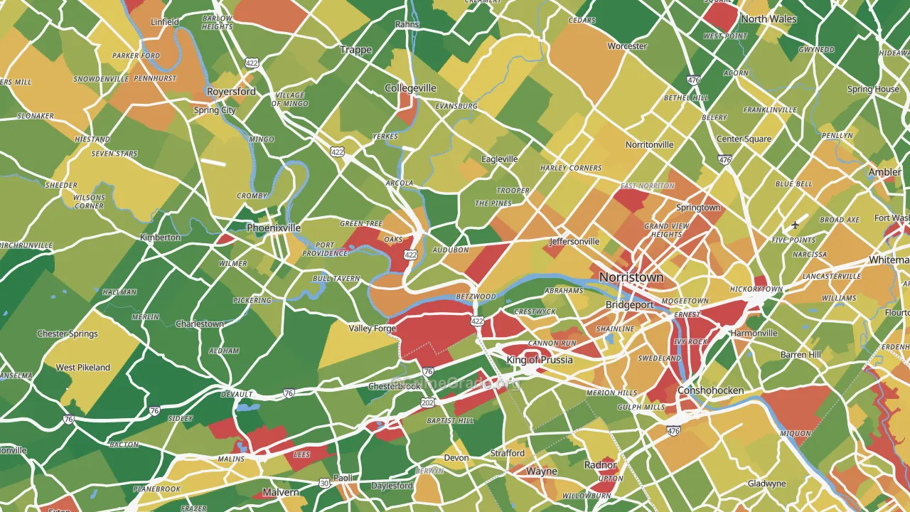 Audubon, PA Map of Robbery Rates