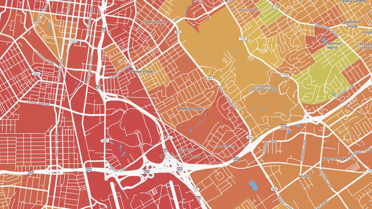Audubon Park, KY Map of Robbery Rates