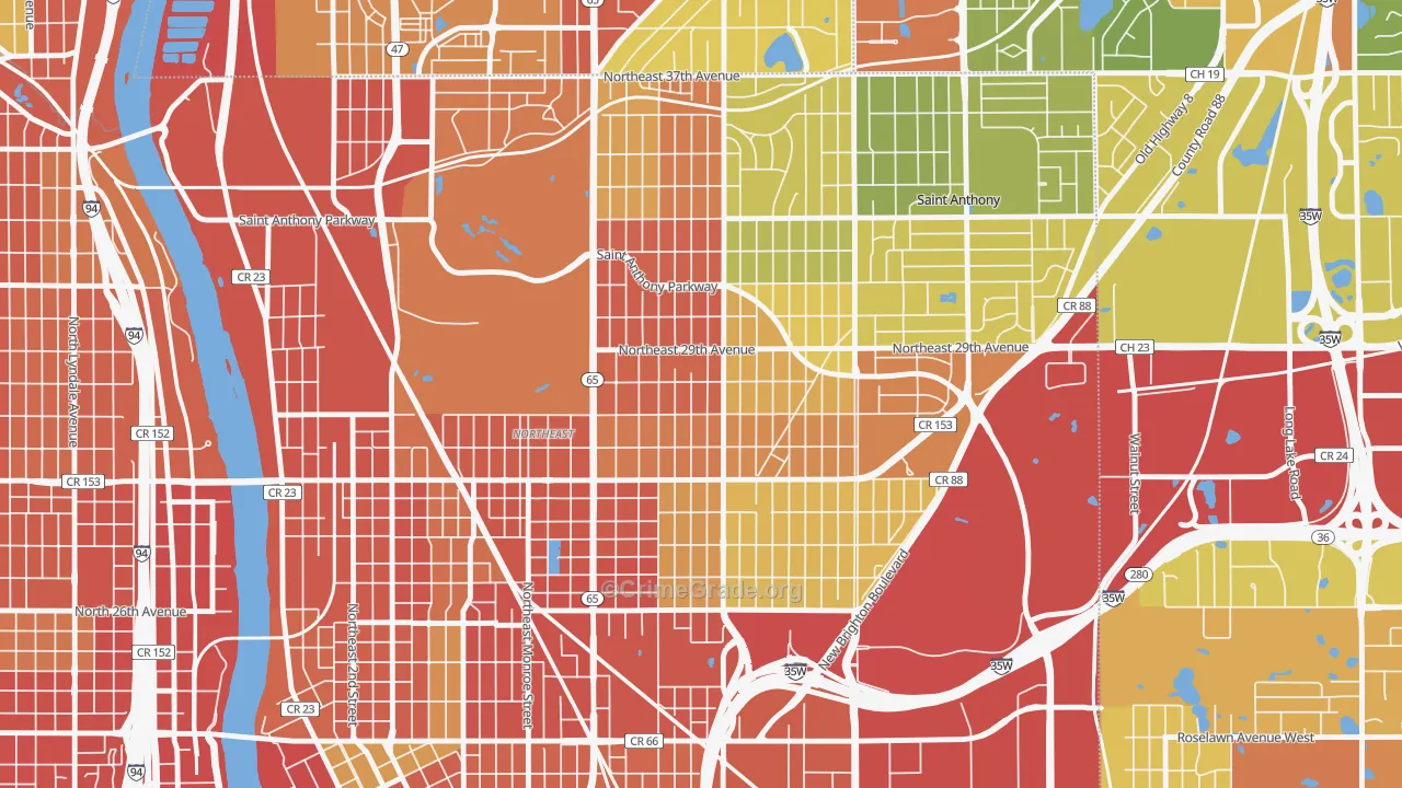 Audubon Park, Minneapolis, MN Map of Robbery Rates