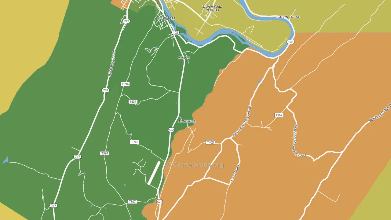 Aughwick, PA Map of Robbery Rates