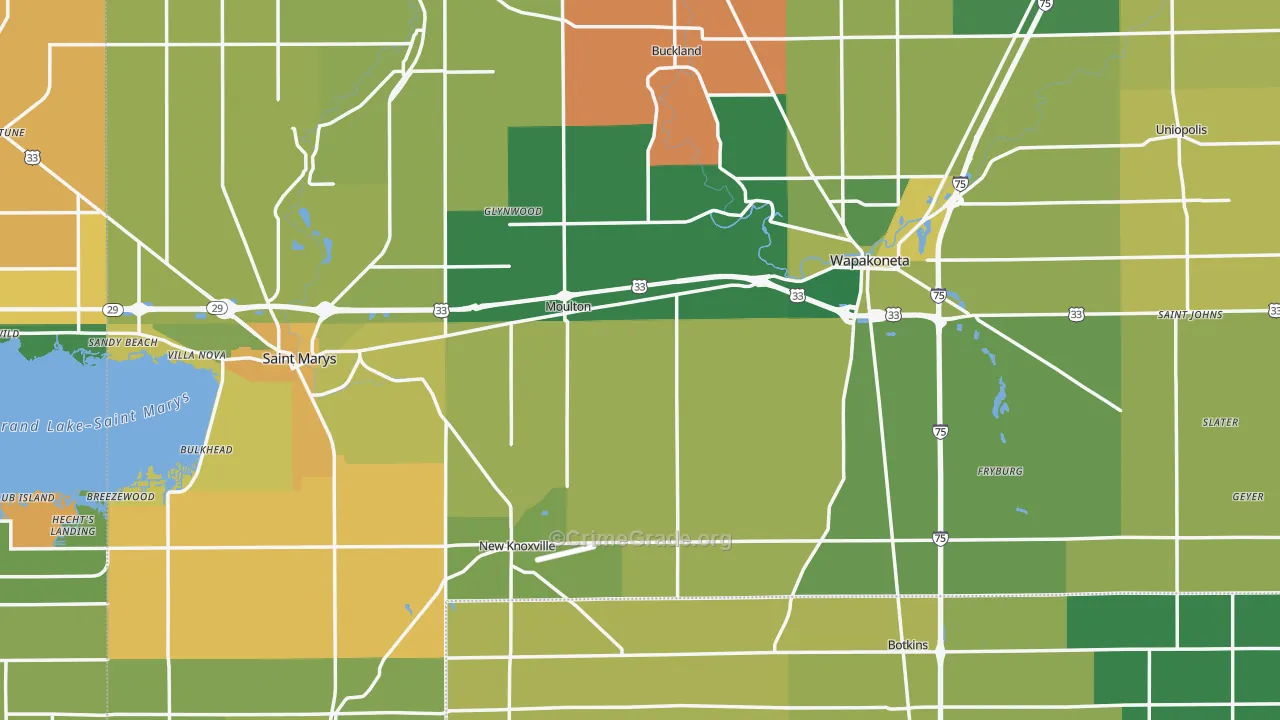 Auglaize County, OH Map of Robbery Rates