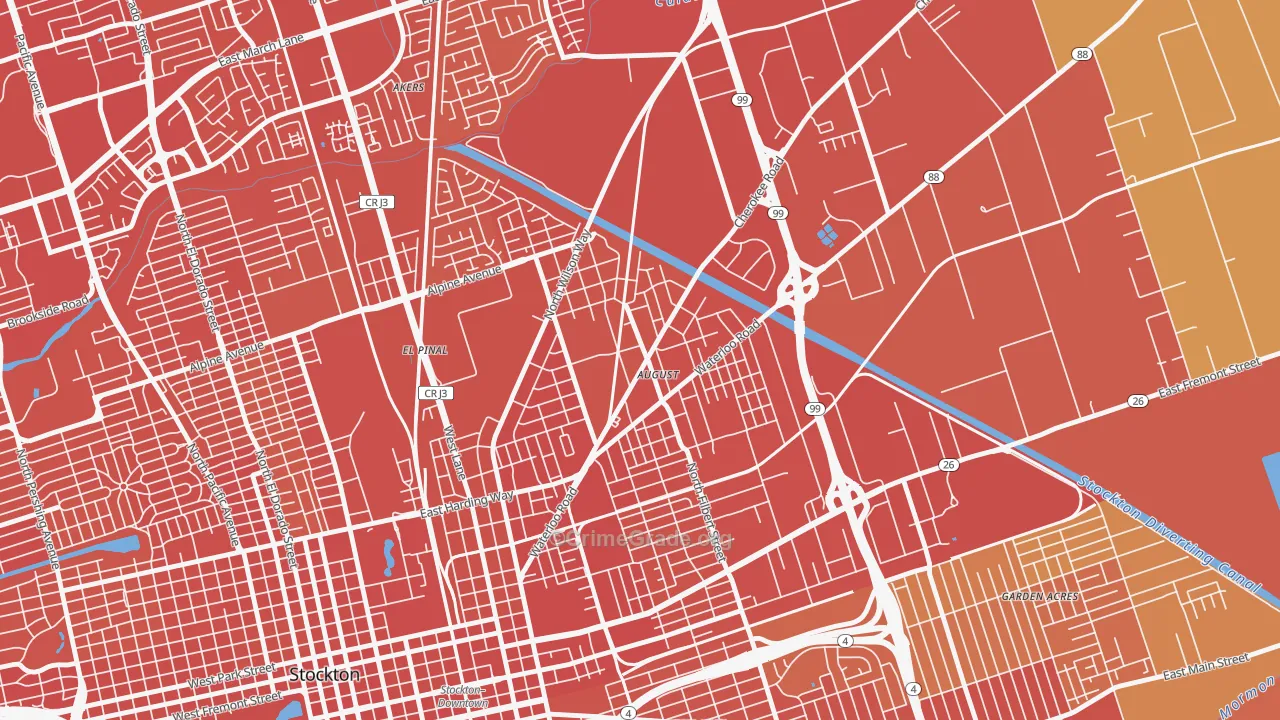 August, CA Map of Robbery Rates