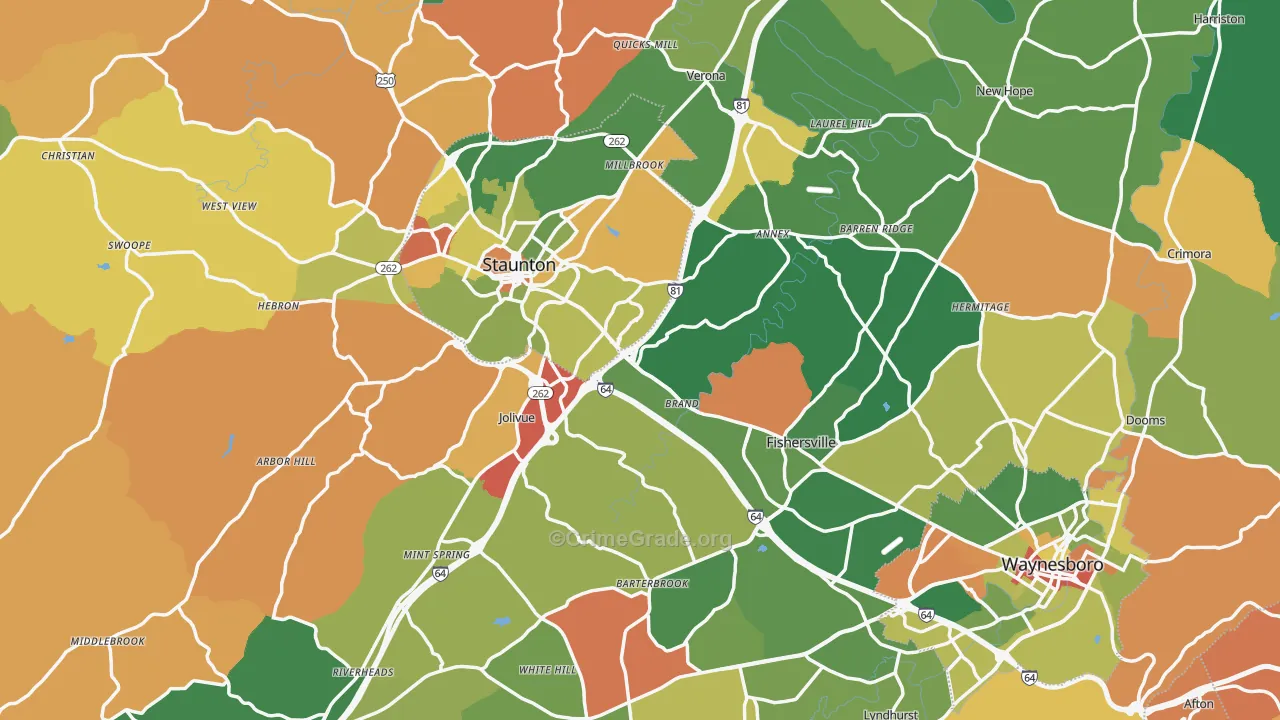 Augusta County, VA Map of Robbery Rates