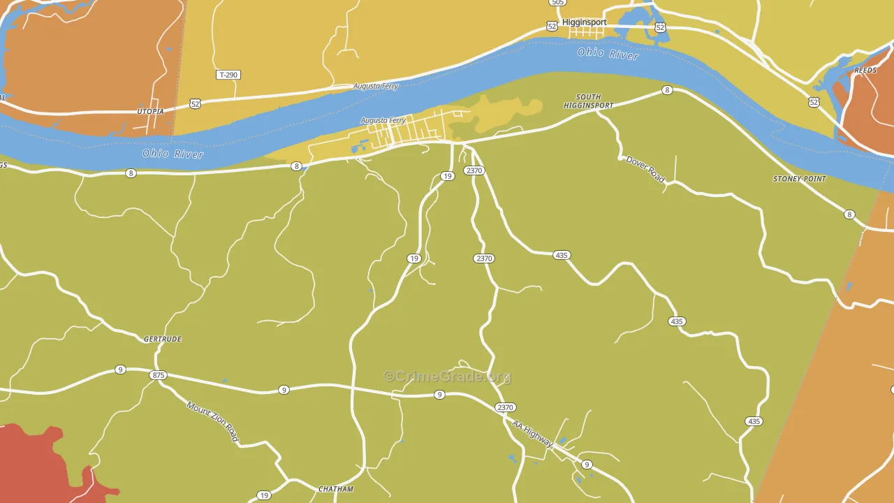 Augusta, KY Map of Robbery Rates