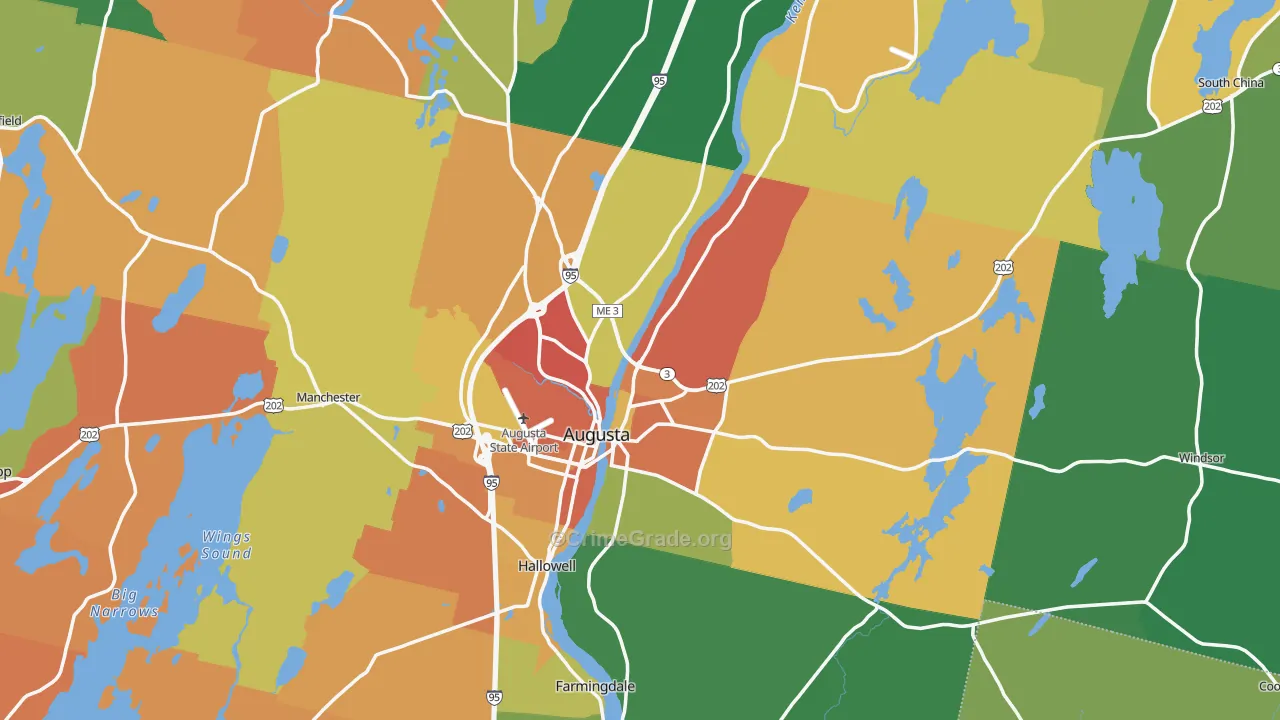 Augusta, ME Map of Robbery Rates