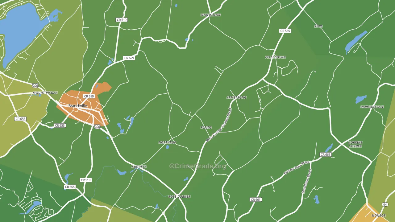 Augusta, NJ Map of Robbery Rates