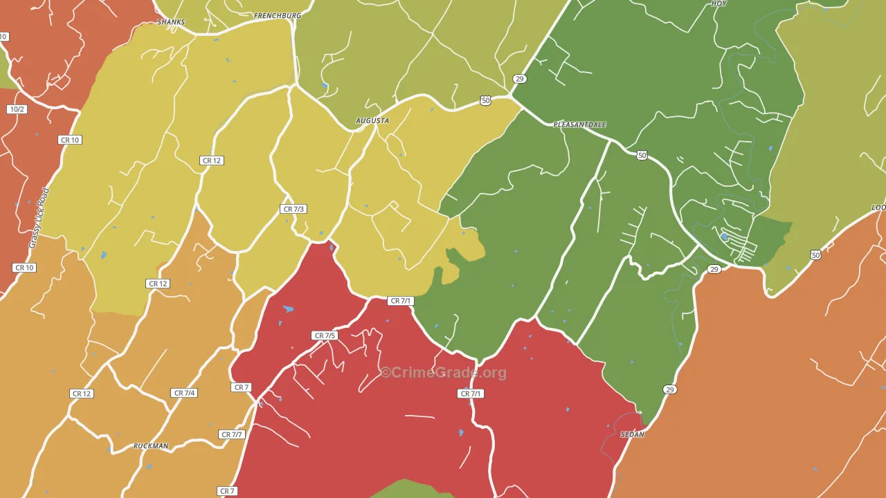 Augusta, WV Map of Robbery Rates