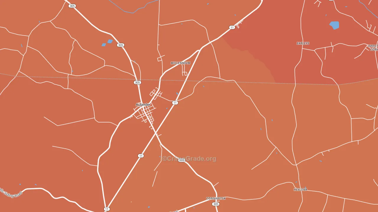 Aulander, NC Map of Robbery Rates