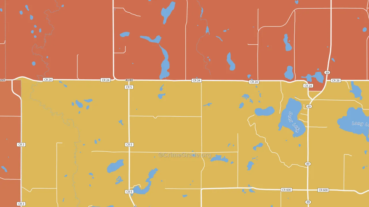 Aure, MN Map of Robbery Rates