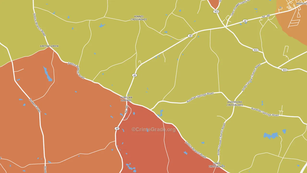 Aurelian Springs, NC Map of Robbery Rates