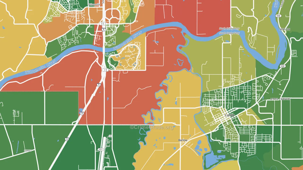 Aurora-Butteville-Barlow, Canby, OR Map of Robbery Rates