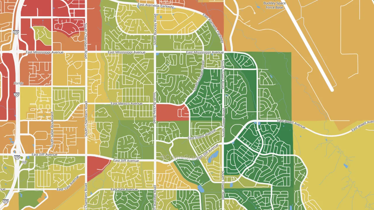 Aurora Highlands, Aurora, CO Map of Robbery Rates
