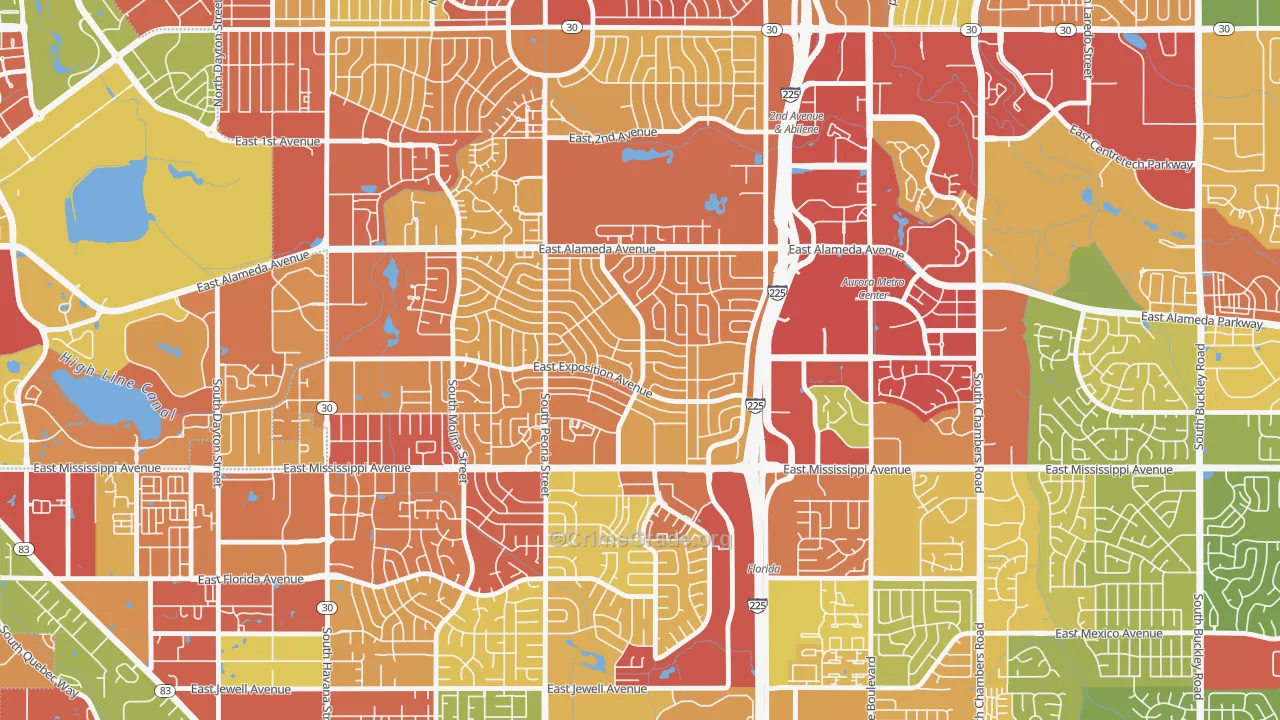 Aurora Hills, Aurora, CO Map of Robbery Rates