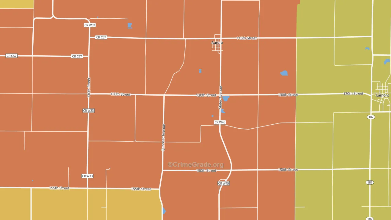 Aurora, IA Map of Robbery Rates