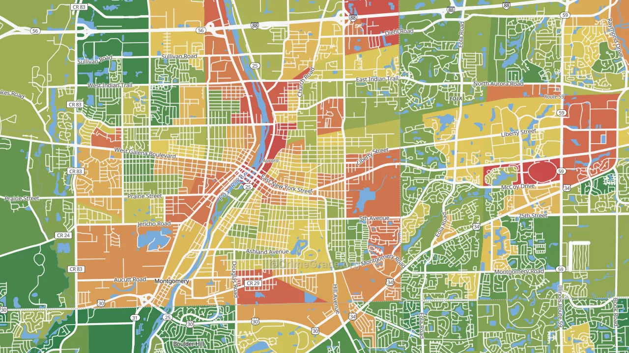 Aurora, IL Map of Robbery Rates