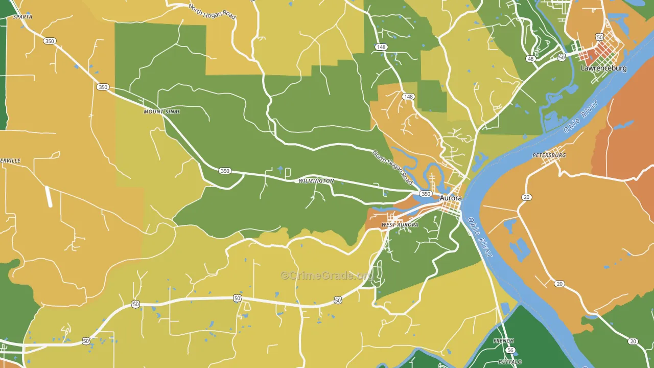 Aurora, IN Map of Robbery Rates