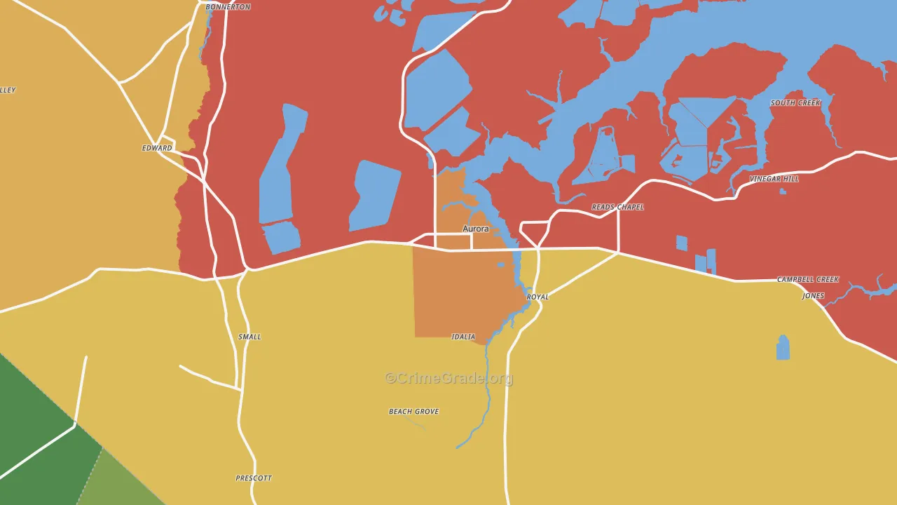 Aurora, NC Map of Robbery Rates