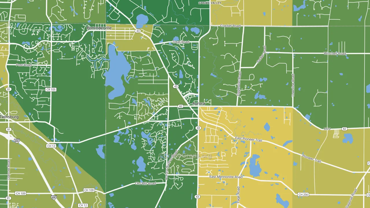 Aurora, OH Map of Robbery Rates