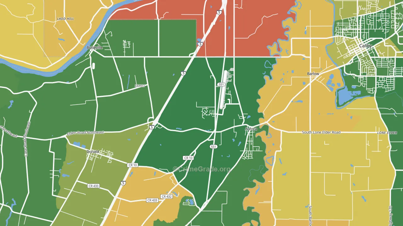 Aurora, OR Map of Robbery Rates