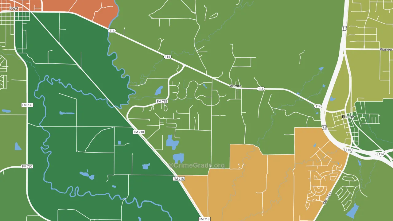 Aurora, TX Map of Robbery Rates