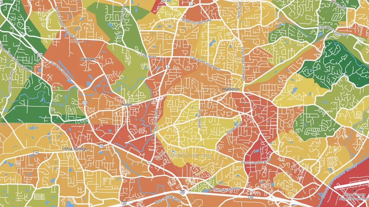 Austell, GA Map of Robbery Rates