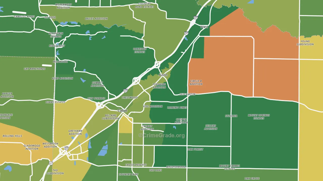 Austin, AR Map of Robbery Rates