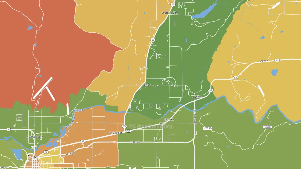 Austin, CO Map of Robbery Rates
