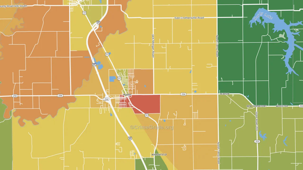 Austin, IN Map of Robbery Rates