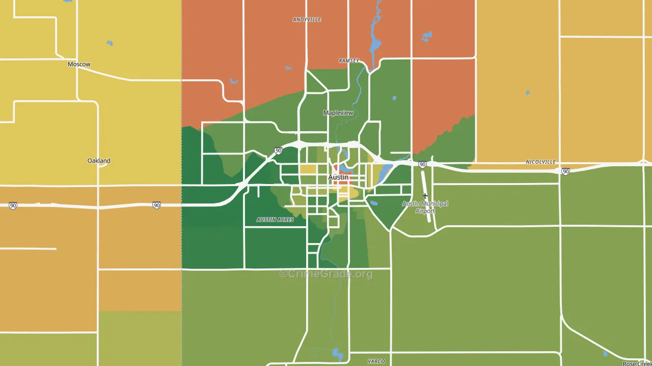 Austin, MN Map of Robbery Rates