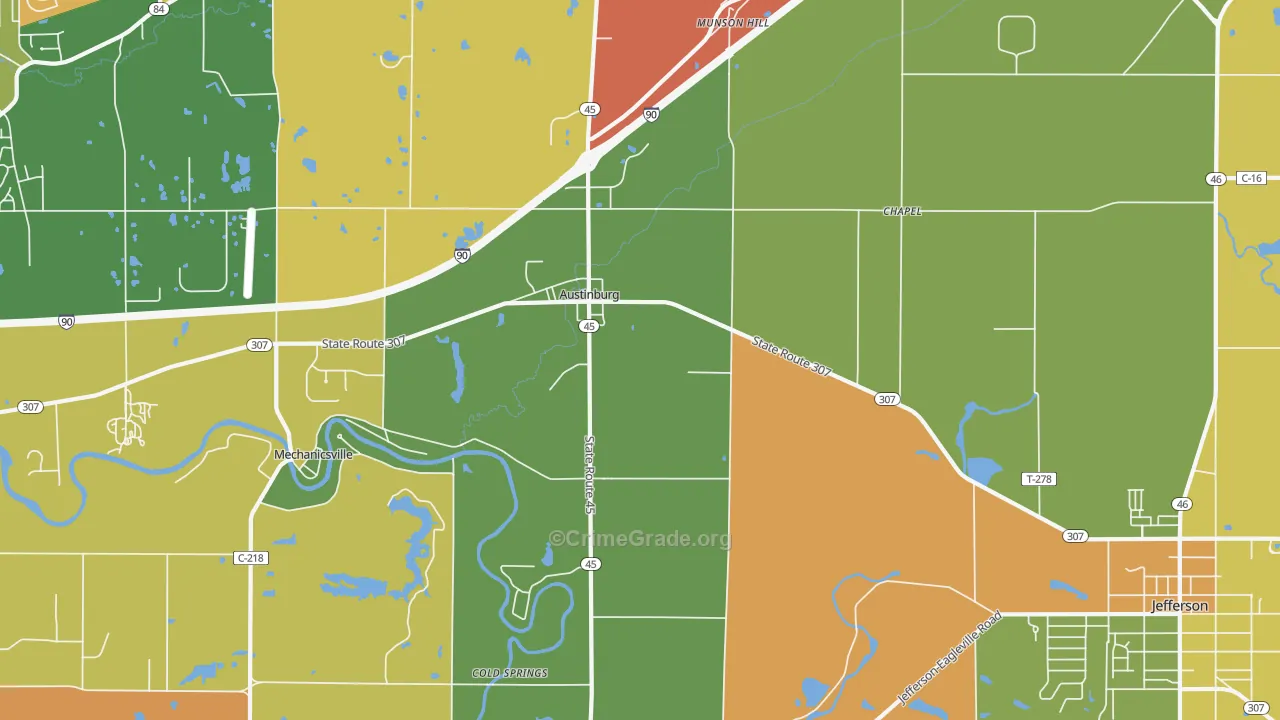 Austinburg, OH Map of Robbery Rates
