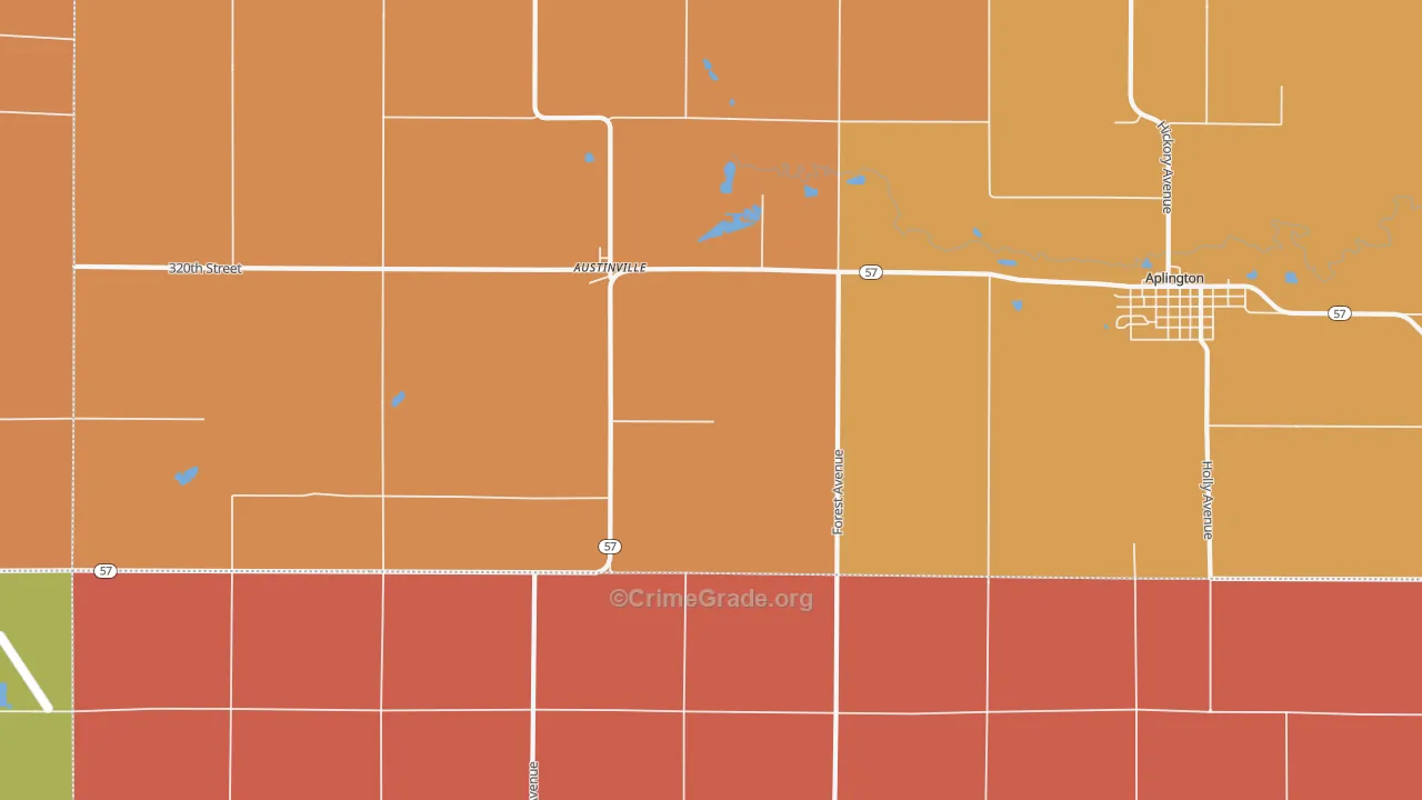 Austinville, IA Map of Robbery Rates
