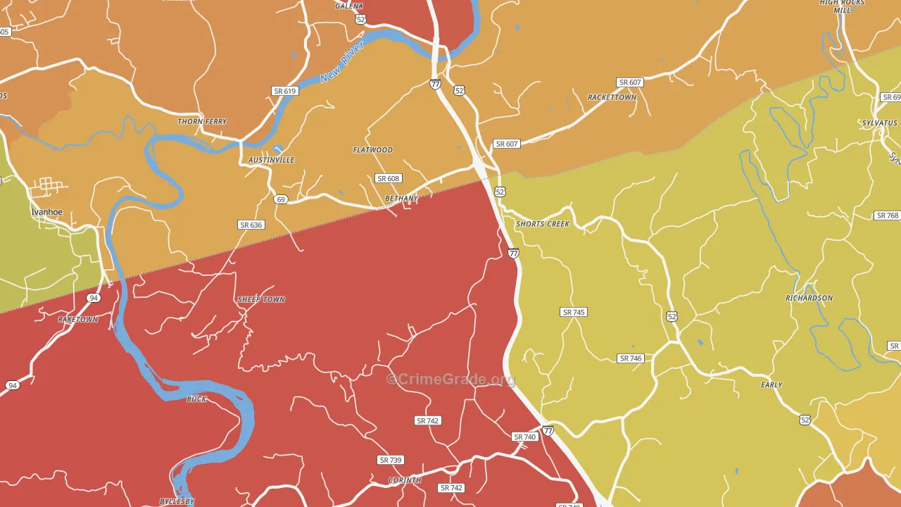 Austinville, VA Map of Robbery Rates