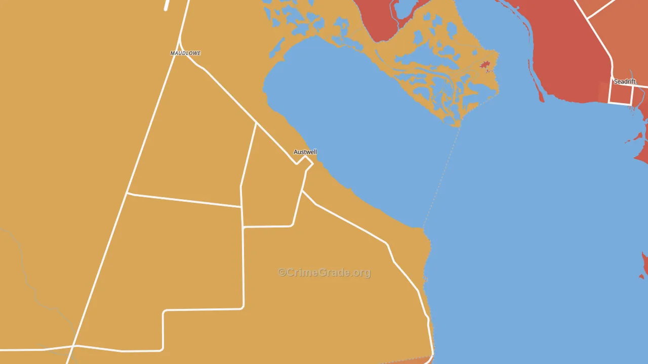 Austwell, TX Map of Robbery Rates