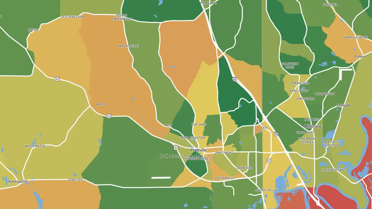 Autauga County, AL Map of Robbery Rates