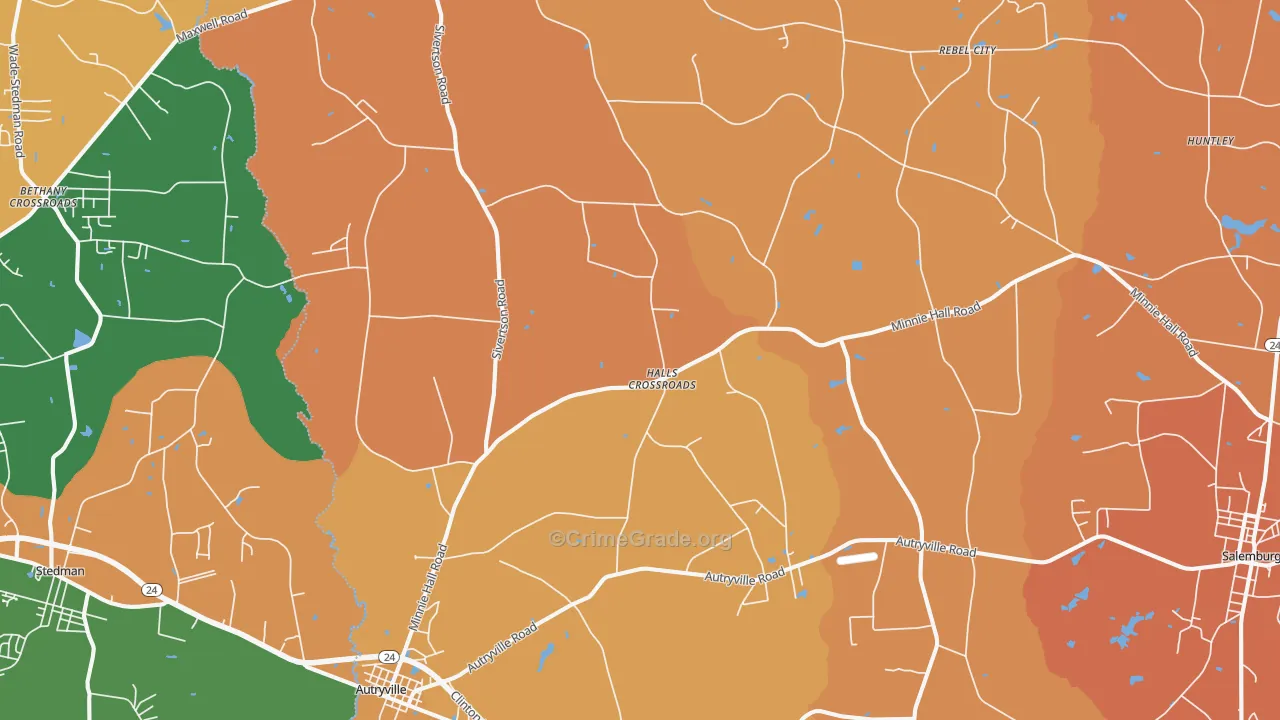 Autryville, NC Map of Robbery Rates