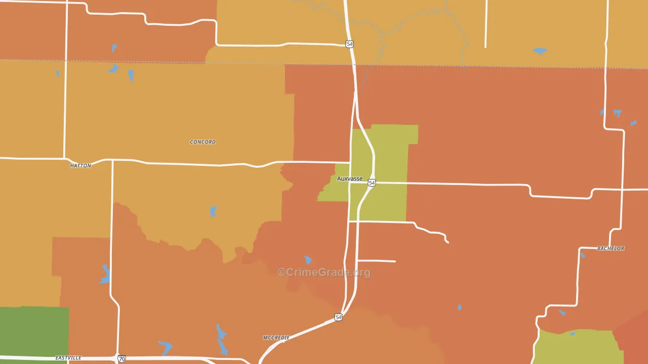 Auxvasse, MO Map of Robbery Rates