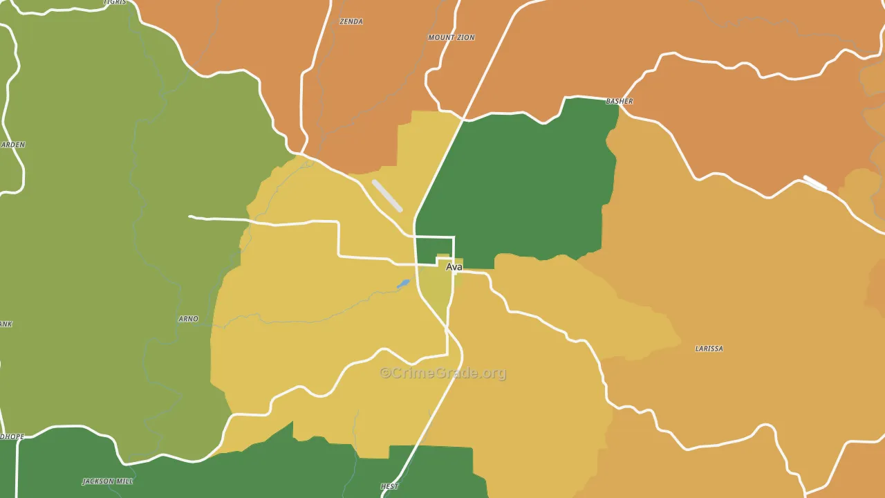 Ava, MO Map of Robbery Rates