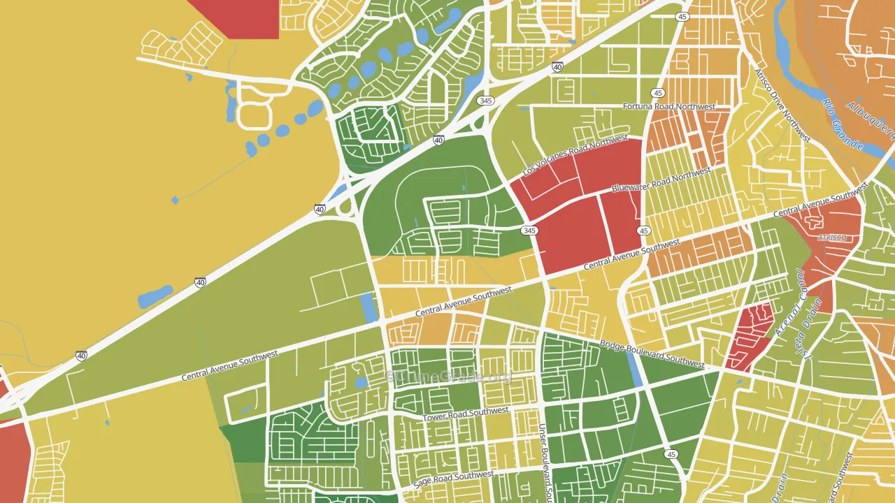 Avalon, Albuquerque, NM Map of Robbery Rates