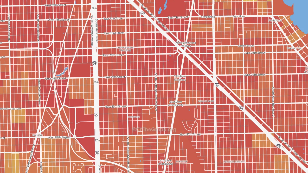Avalon Highlands, Chicago, IL Map of Robbery Rates