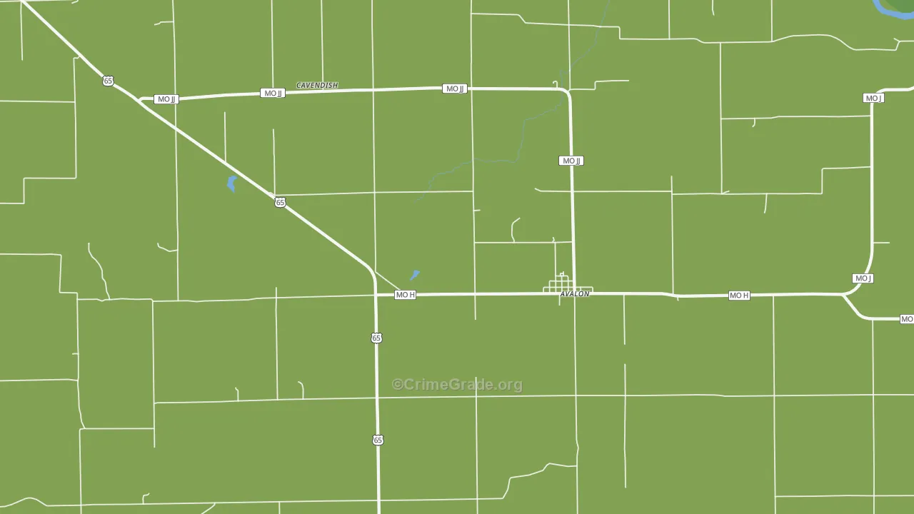Avalon, MO Map of Robbery Rates
